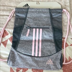 Adidas Heather Gray and Pink Drawstring Bag